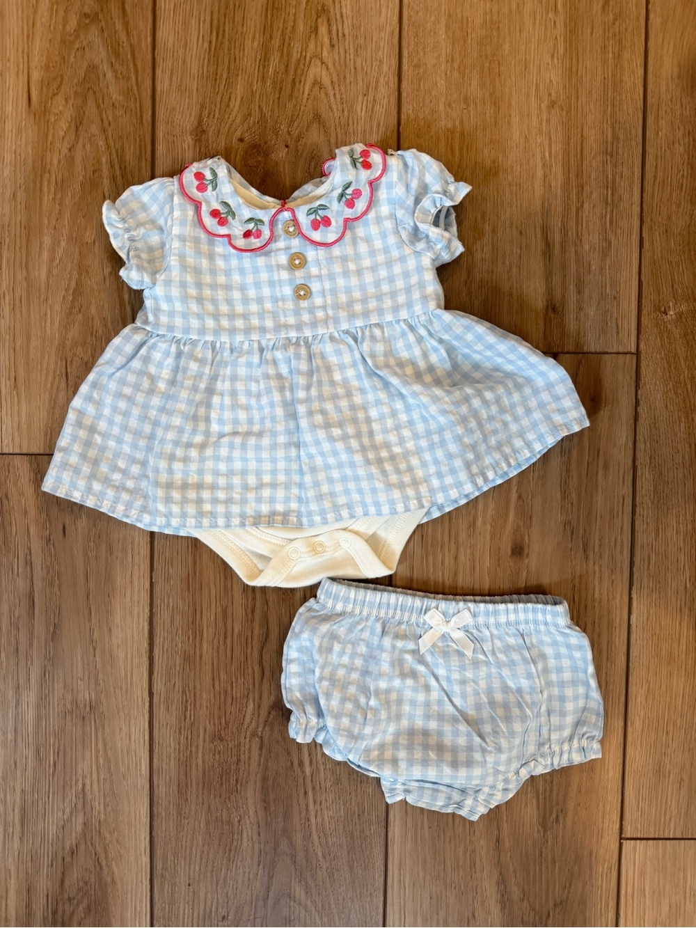 Nicole Miller Baby Girl Cherry Gingham Romper & Bloomers Set 0-3M